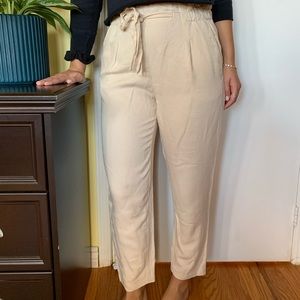 Zara Tie-Front Cream Linen Pants